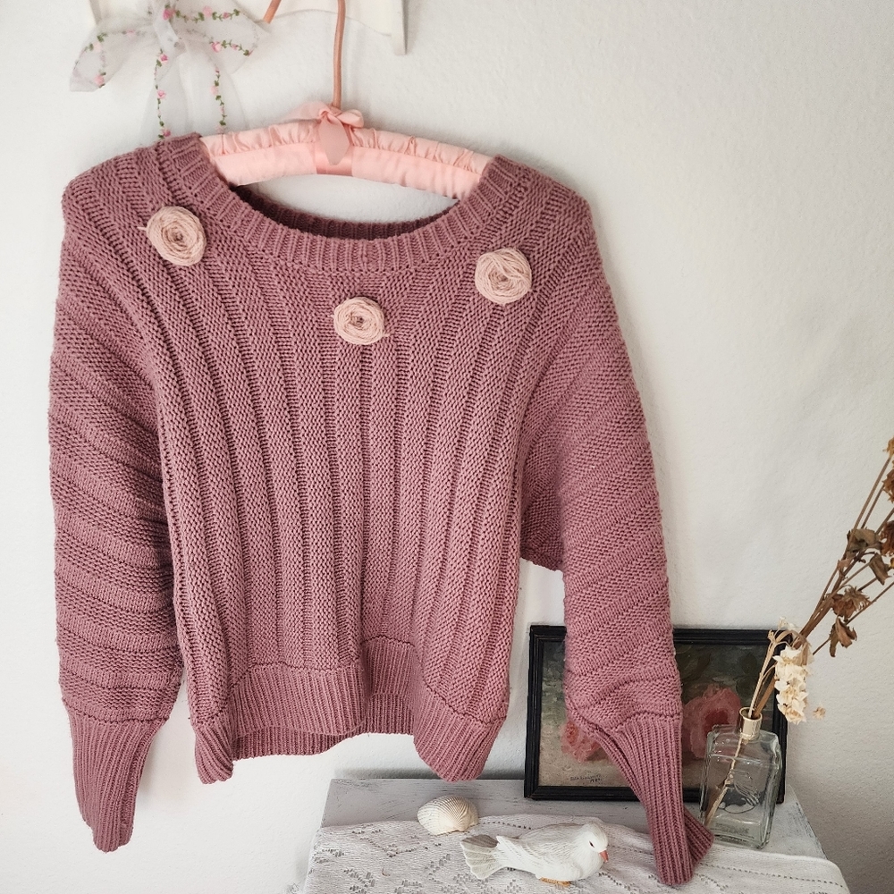 Pink rosettes sweater size Small
